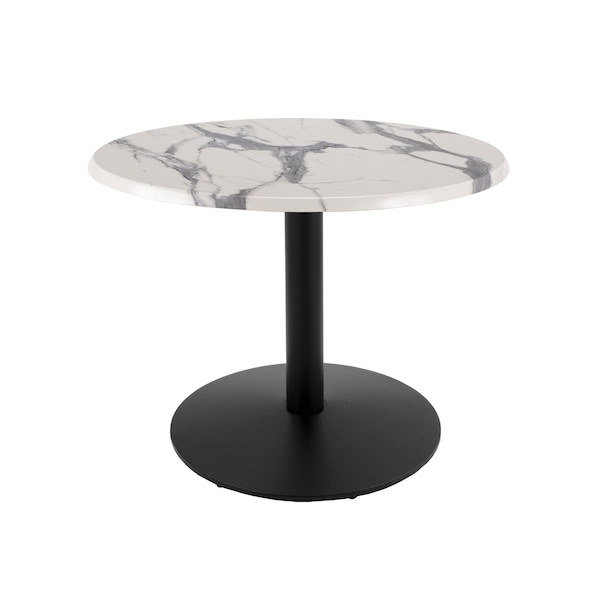 30" Tall OD214 Black Table Base 22" Diameter 30" Diameter White Marble Top by the HollBar Stool Co.